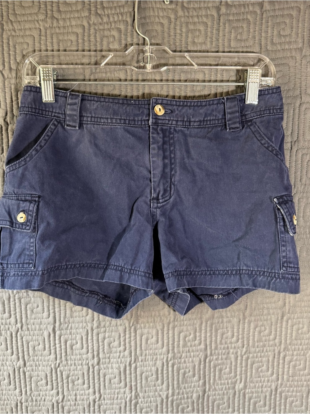 Vintage Anchor Blue Womens Navy Blue Cargo Shorts Size 3/4 Y2K 100 Cotton Chino